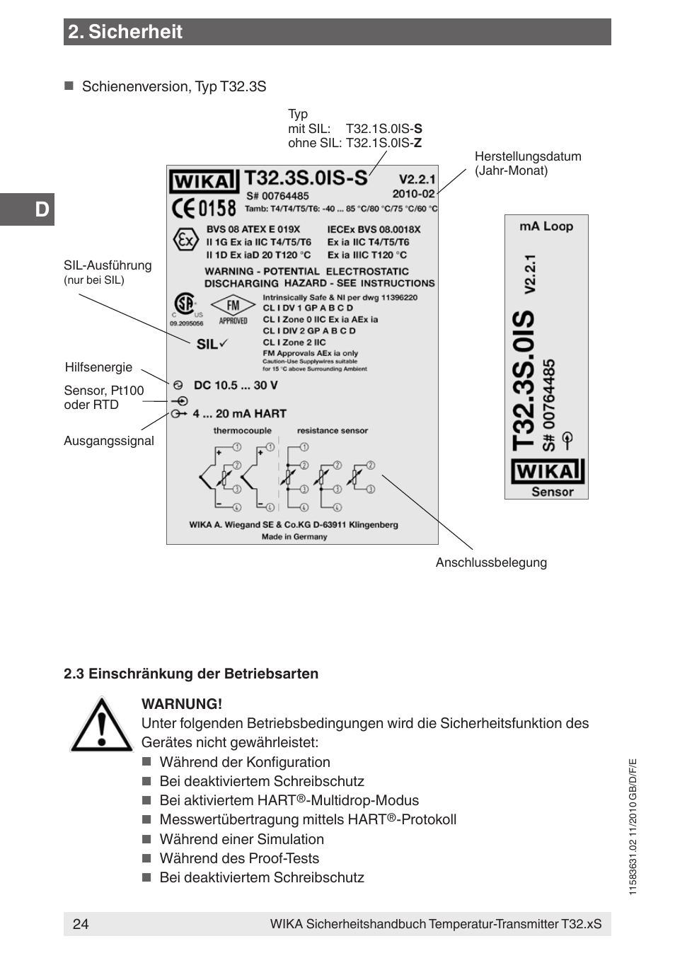 Sicherheit | WIKA T32.xS User Manual | Page 24 / 60