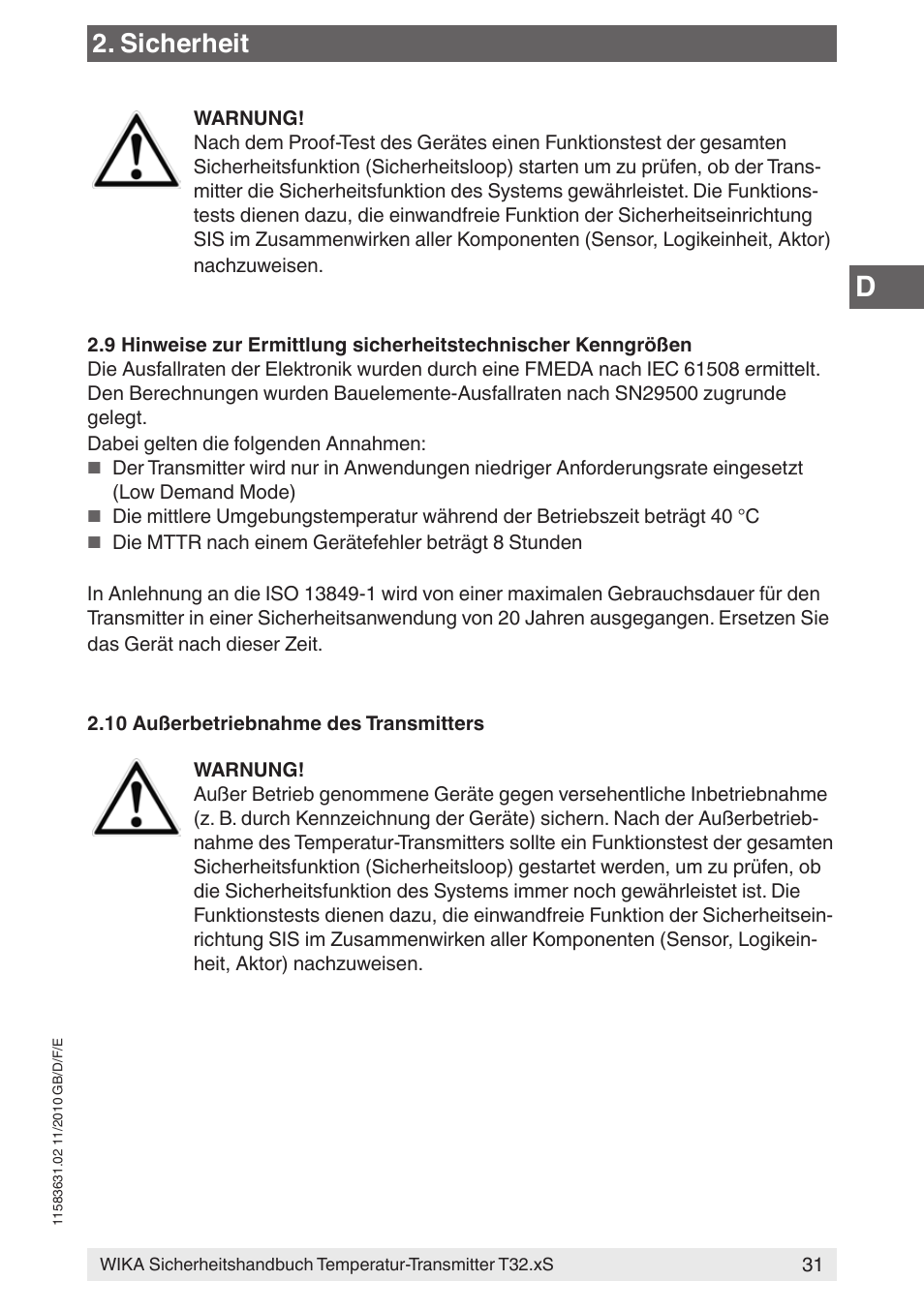 Sicherheit | WIKA T32.xS User Manual | Page 31 / 60