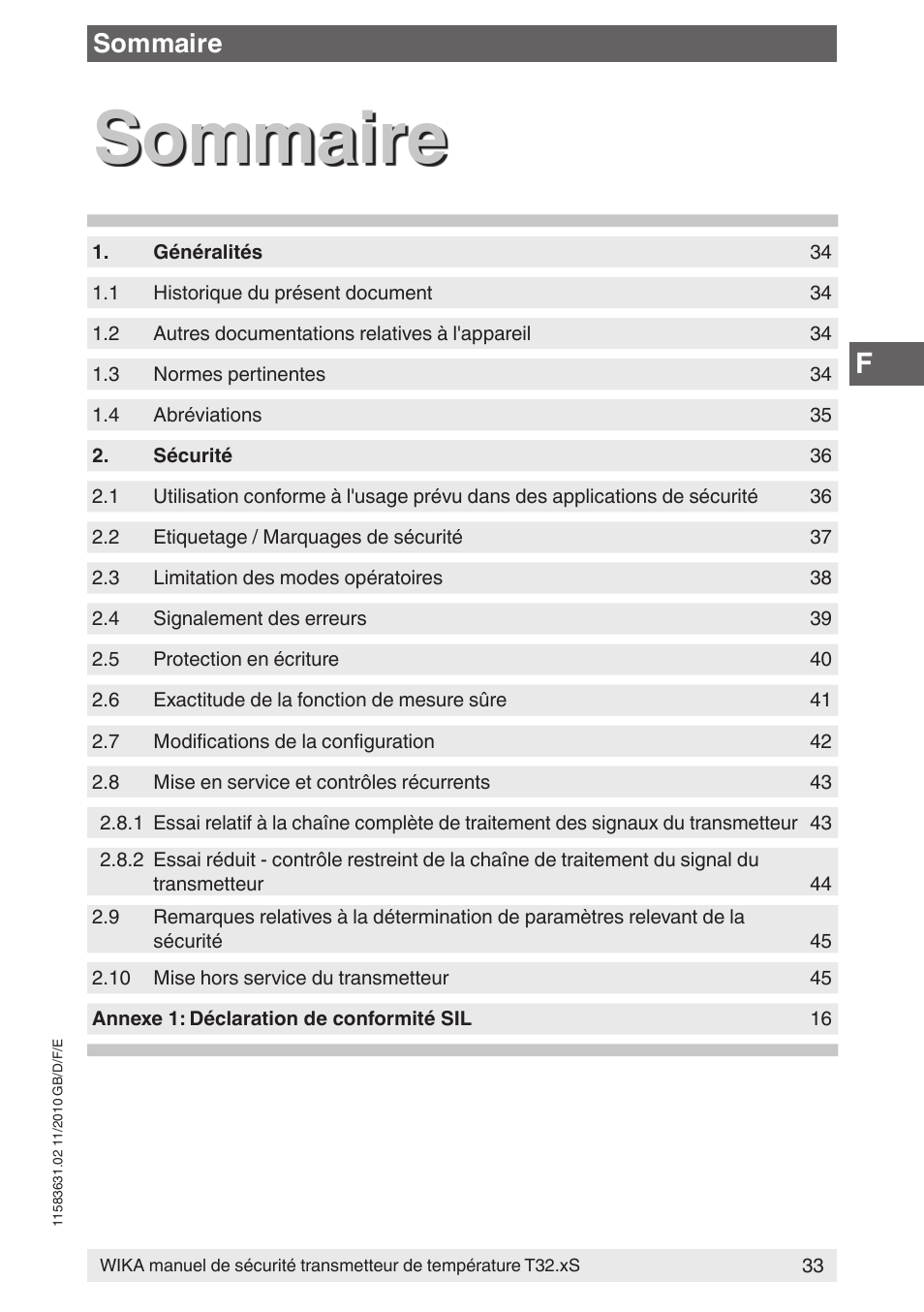 Sommaire | WIKA T32.xS User Manual | Page 33 / 60