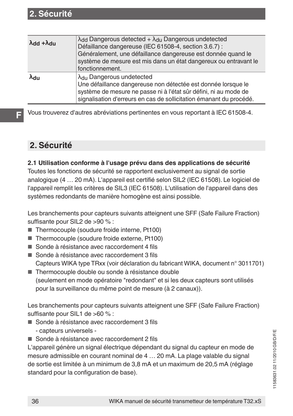 Sécurité | WIKA T32.xS User Manual | Page 36 / 60