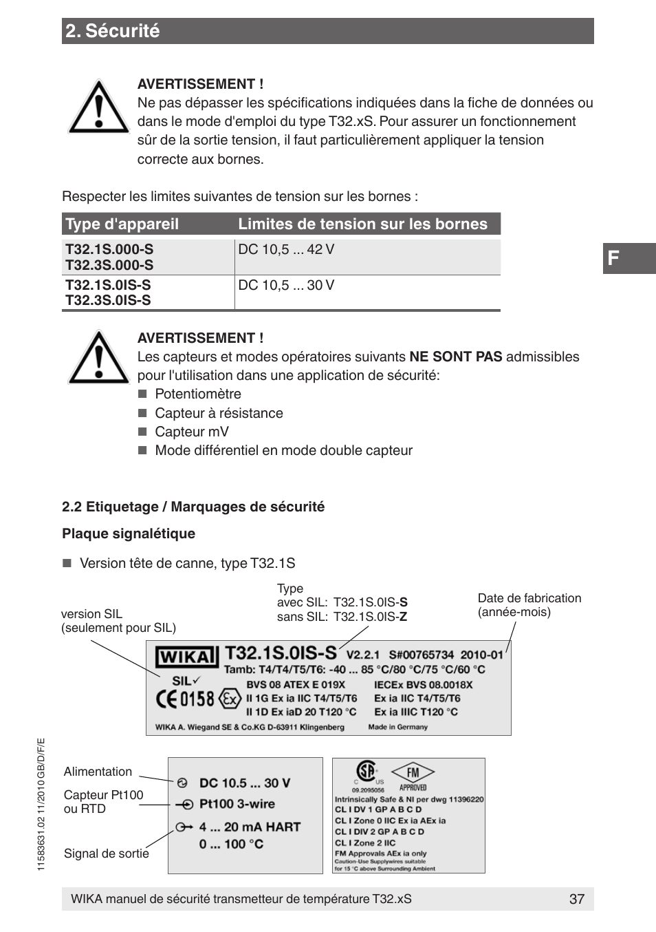 Sécurité | WIKA T32.xS User Manual | Page 37 / 60