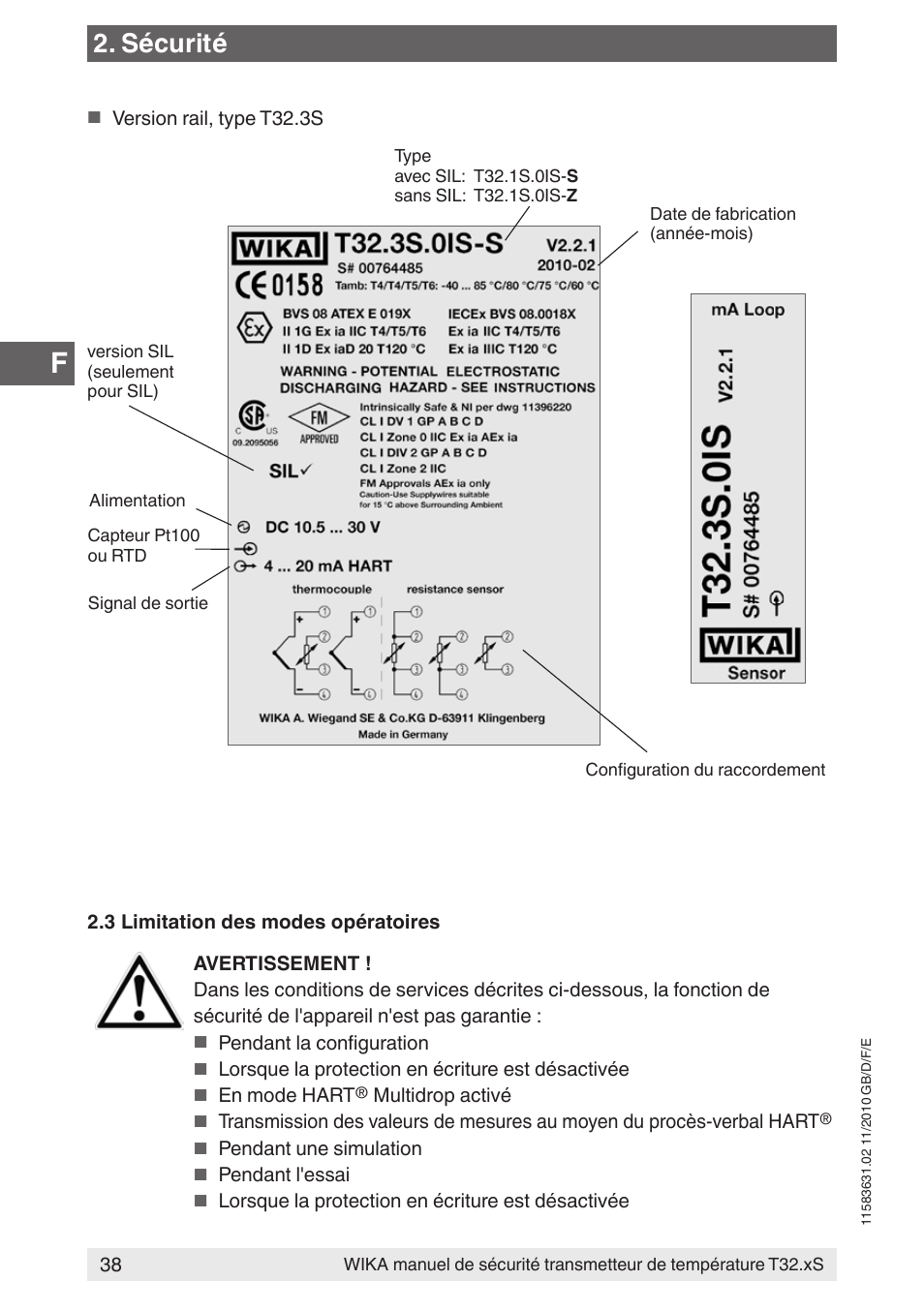 Sécurité | WIKA T32.xS User Manual | Page 38 / 60