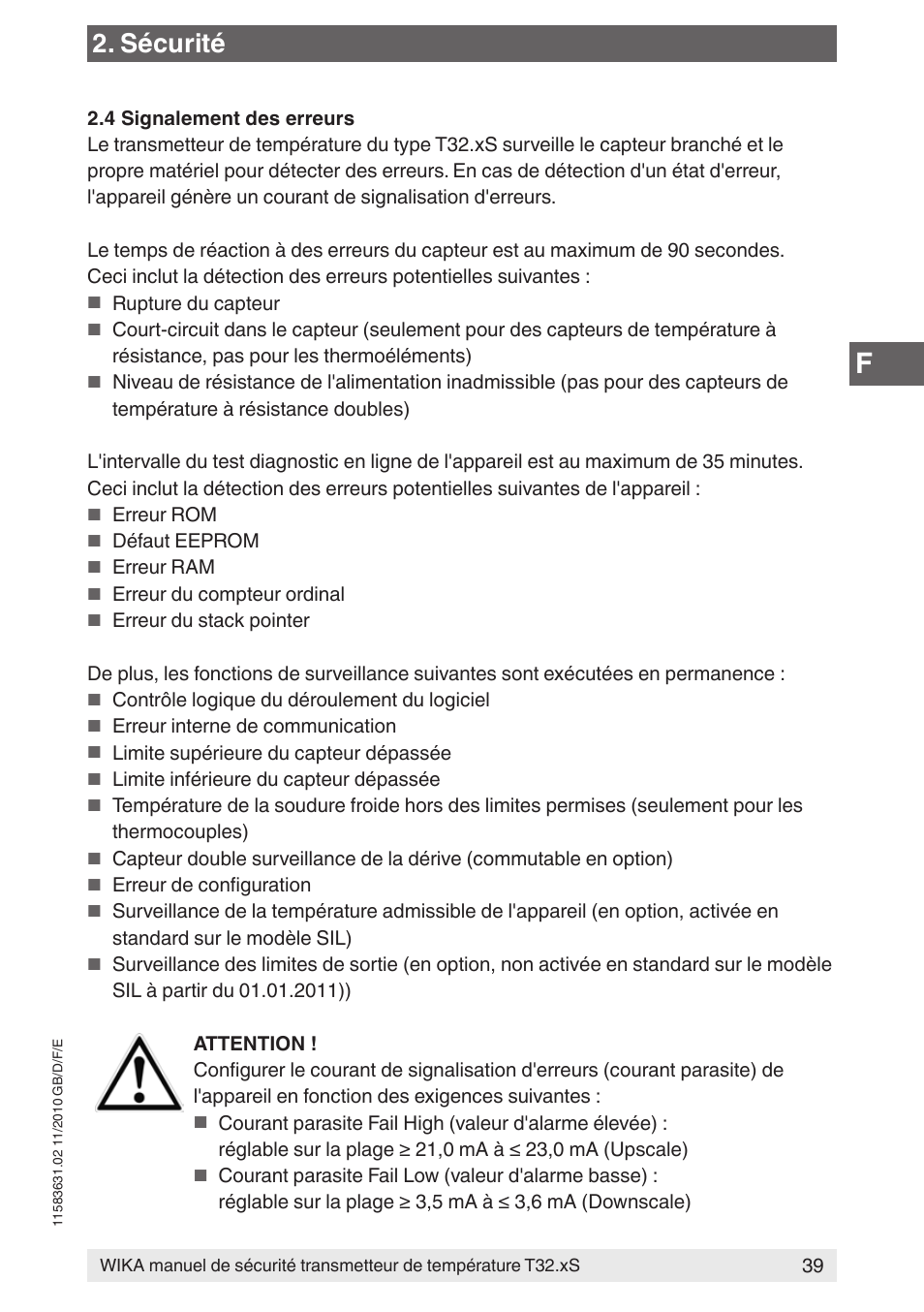 Sécurité | WIKA T32.xS User Manual | Page 39 / 60