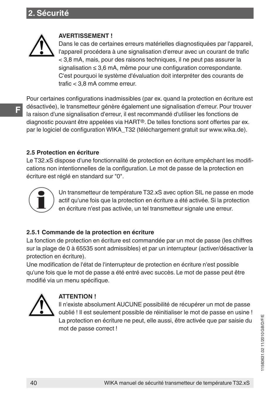 Sécurité | WIKA T32.xS User Manual | Page 40 / 60