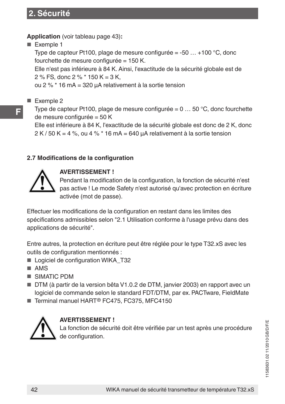 Sécurité | WIKA T32.xS User Manual | Page 42 / 60