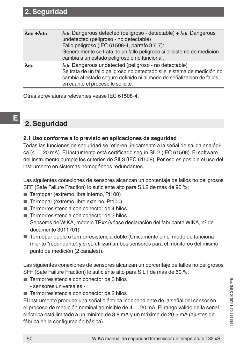 Seguridad | WIKA T32.xS User Manual | Page 50 / 60