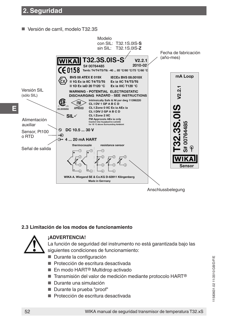 Seguridad | WIKA T32.xS User Manual | Page 52 / 60