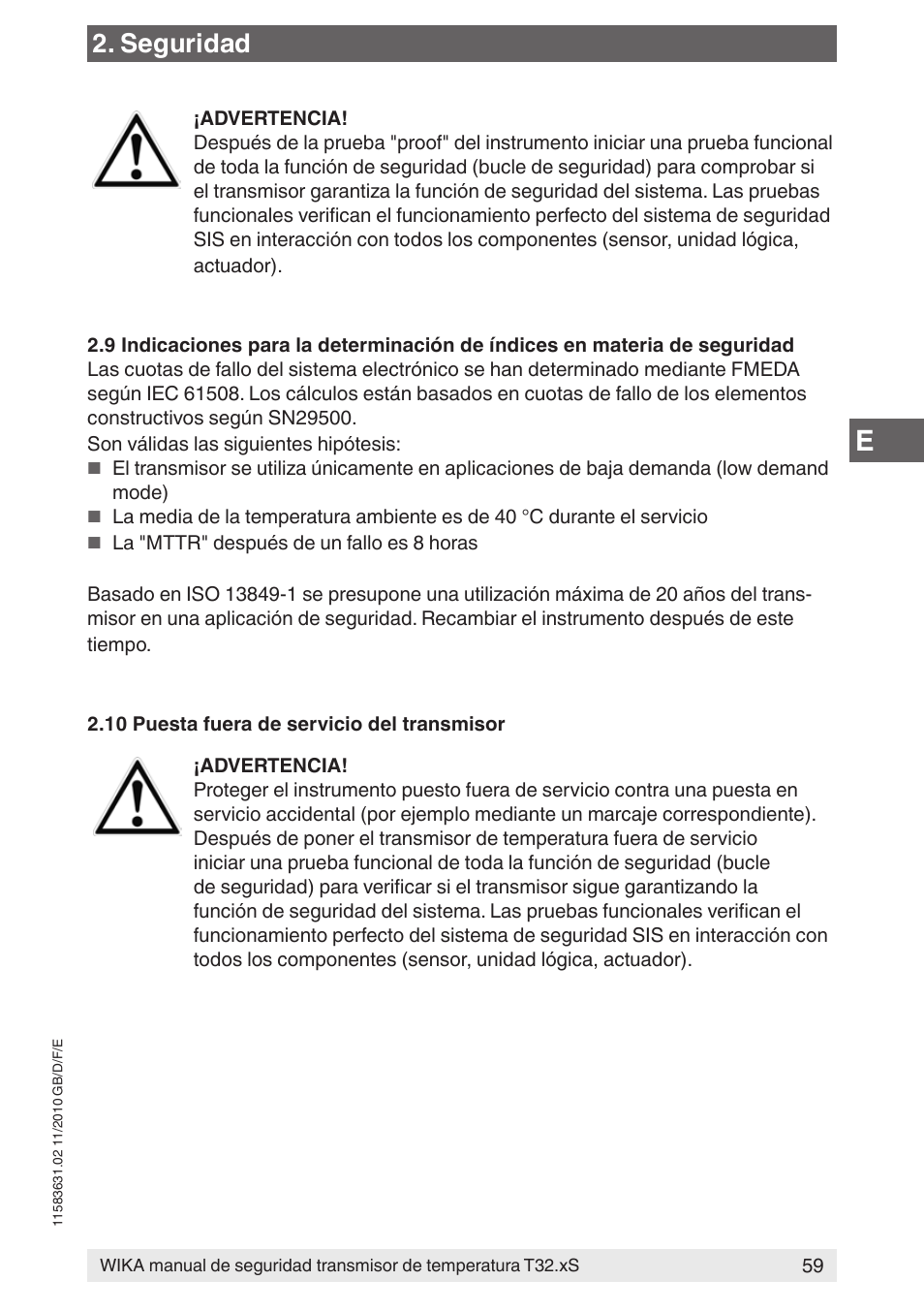 Seguridad | WIKA T32.xS User Manual | Page 59 / 60