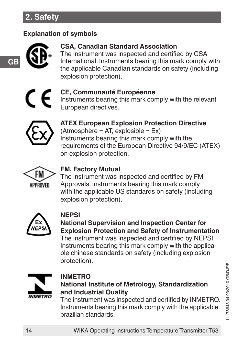 Safety | WIKA T53 User Manual | Page 14 / 100