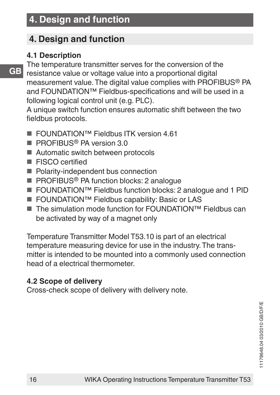 Design and function | WIKA T53 User Manual | Page 16 / 100