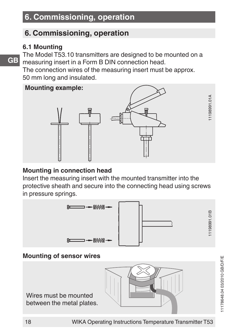 Commissioning, operation | WIKA T53 User Manual | Page 18 / 100