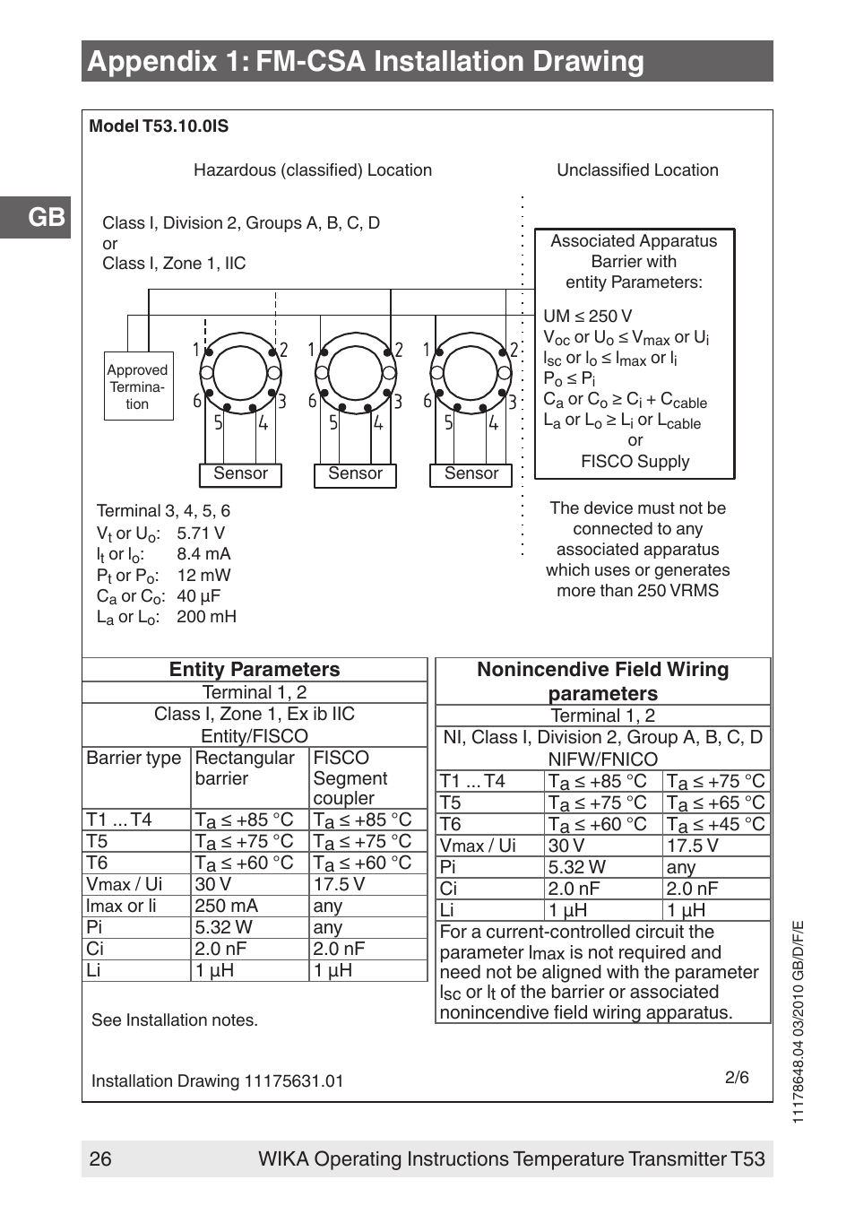 Appendix 1: fm-csa installation drawing | WIKA T53 User Manual | Page 26 / 100