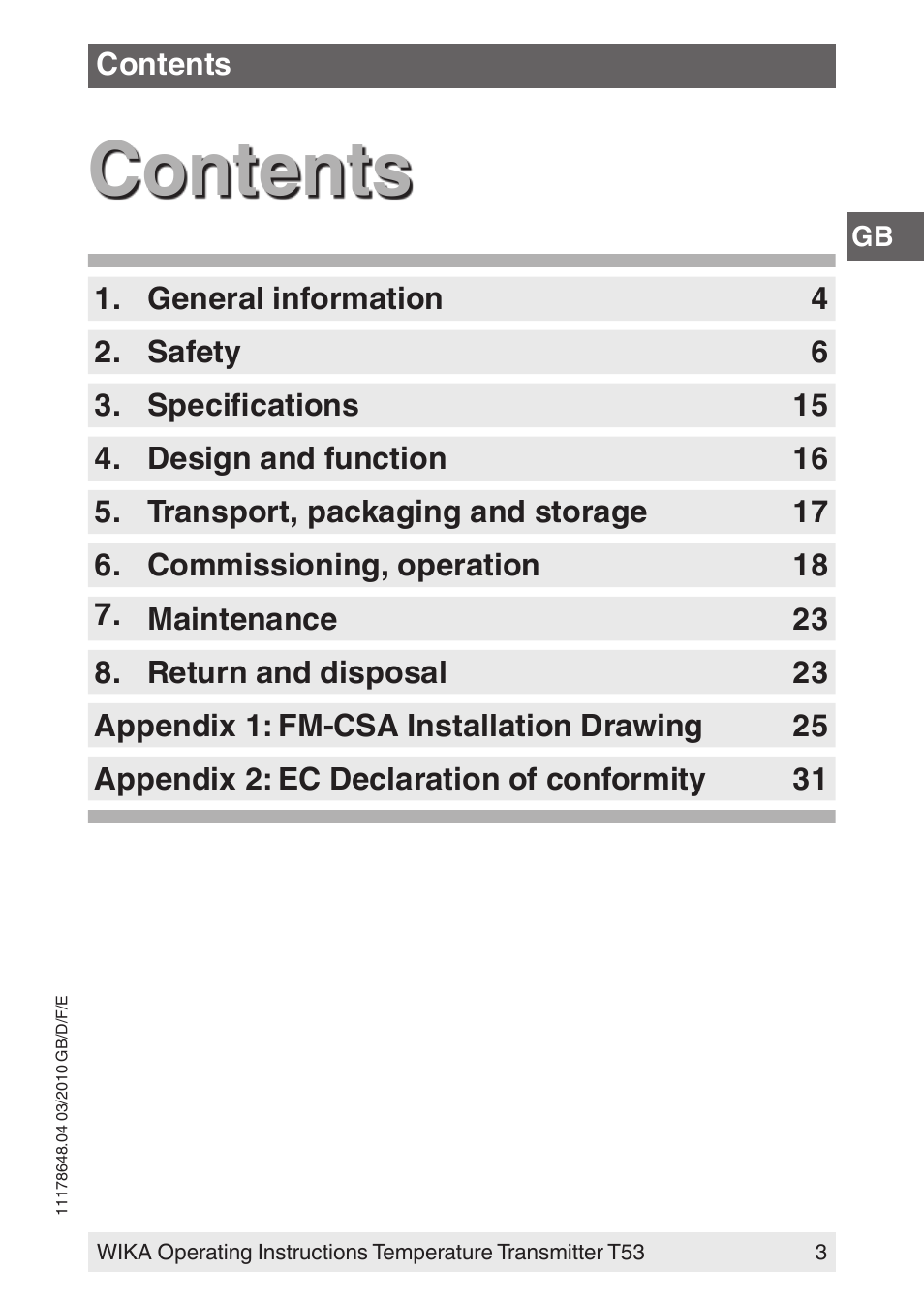 WIKA T53 User Manual | Page 3 / 100