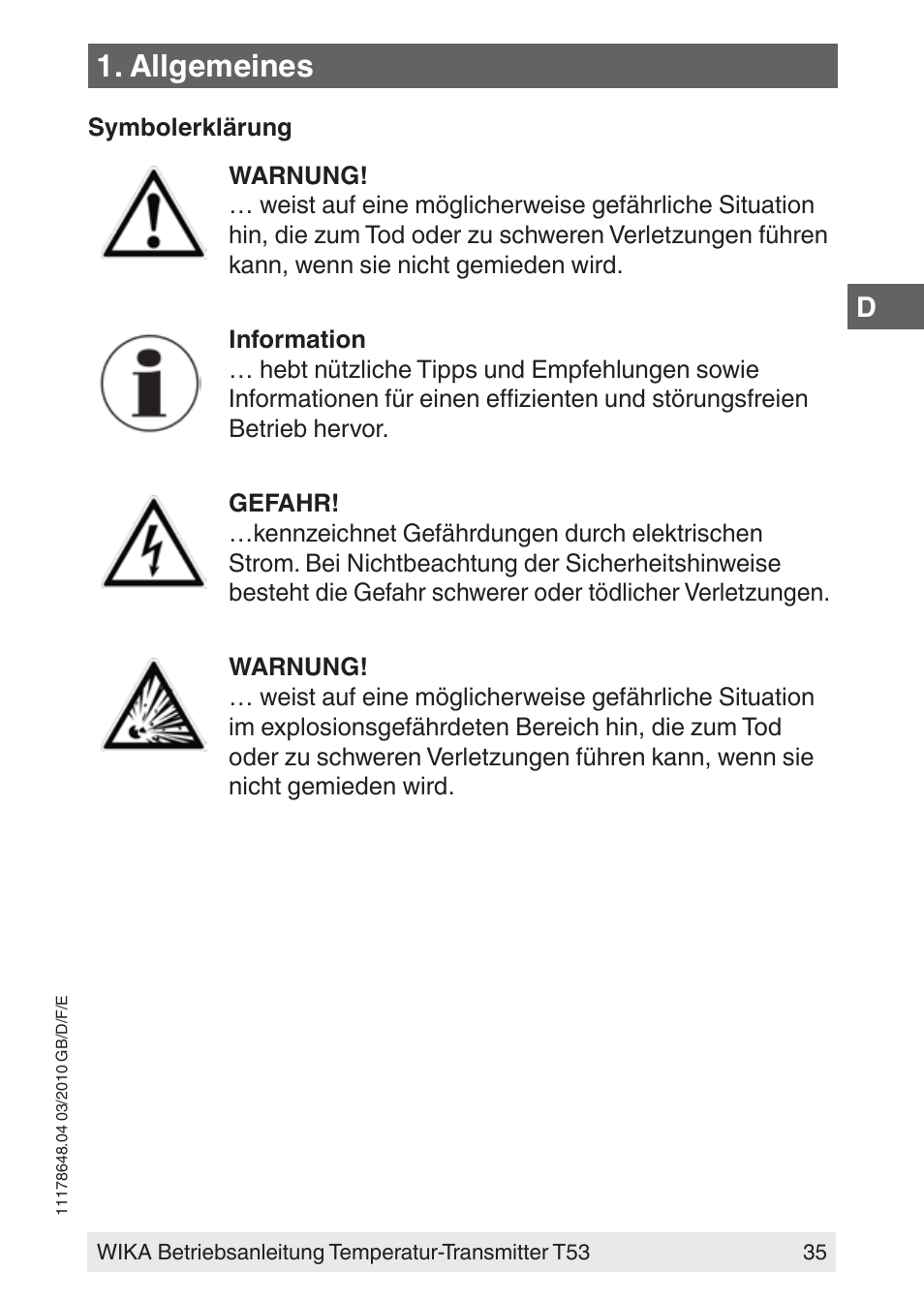 Allgemeines | WIKA T53 User Manual | Page 35 / 100