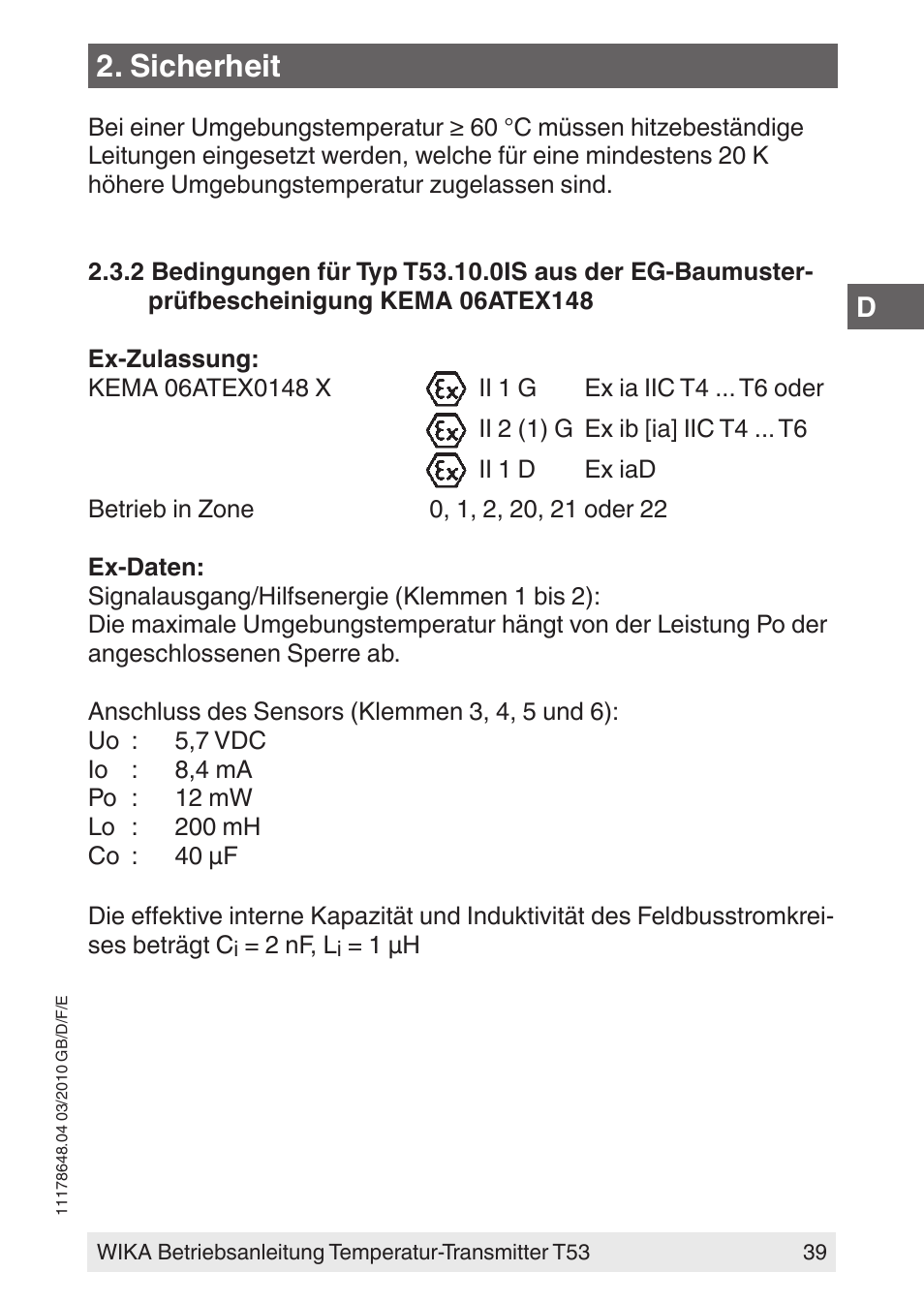 Sicherheit | WIKA T53 User Manual | Page 39 / 100