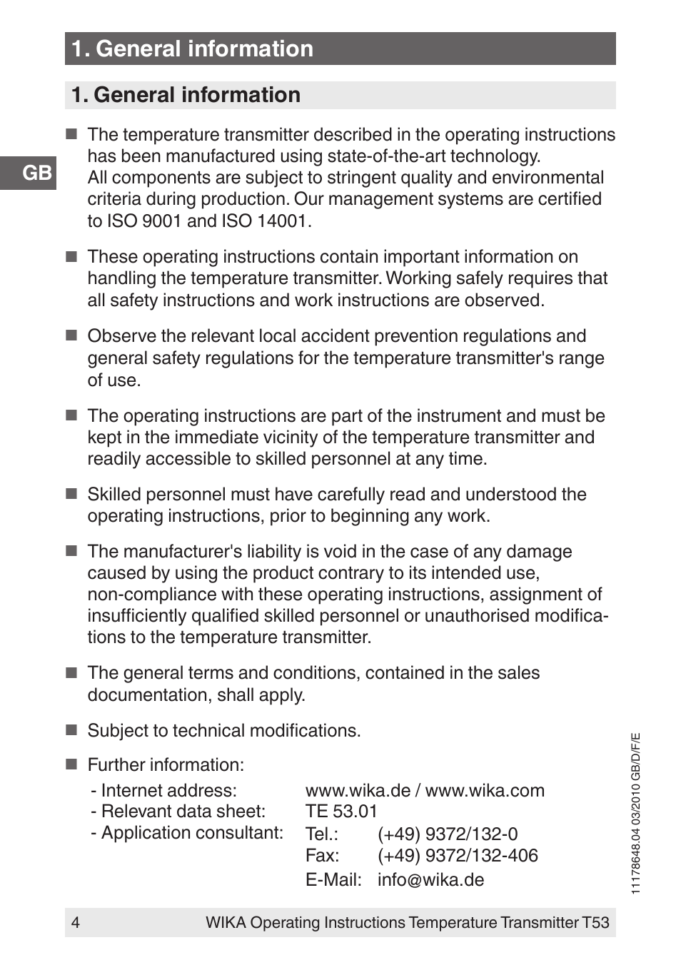 General information | WIKA T53 User Manual | Page 4 / 100