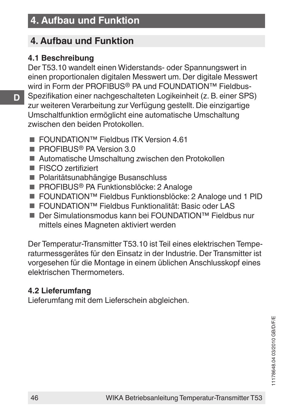 Aufbau und funktion | WIKA T53 User Manual | Page 46 / 100