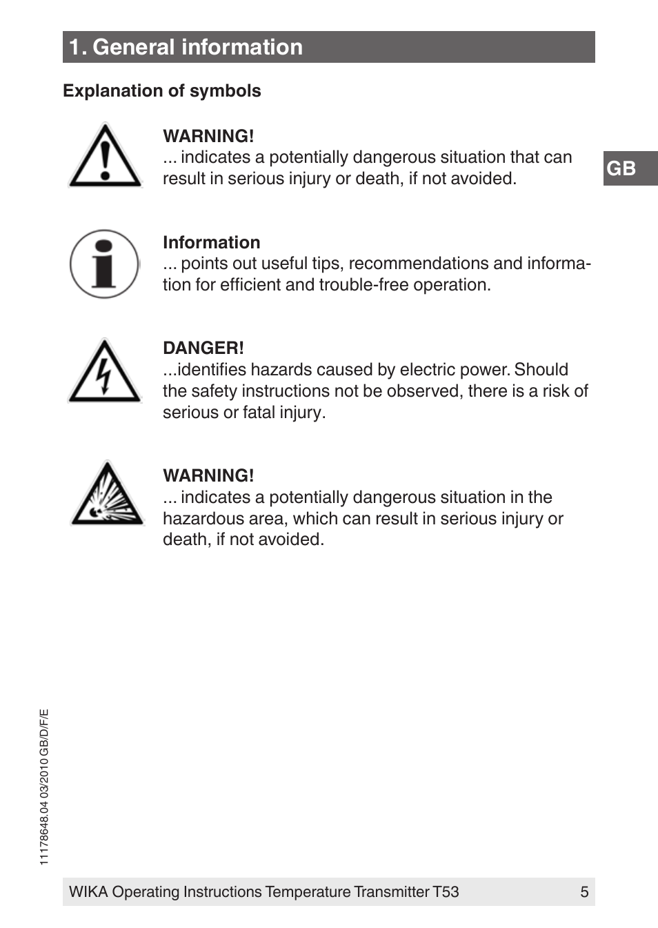 General information | WIKA T53 User Manual | Page 5 / 100