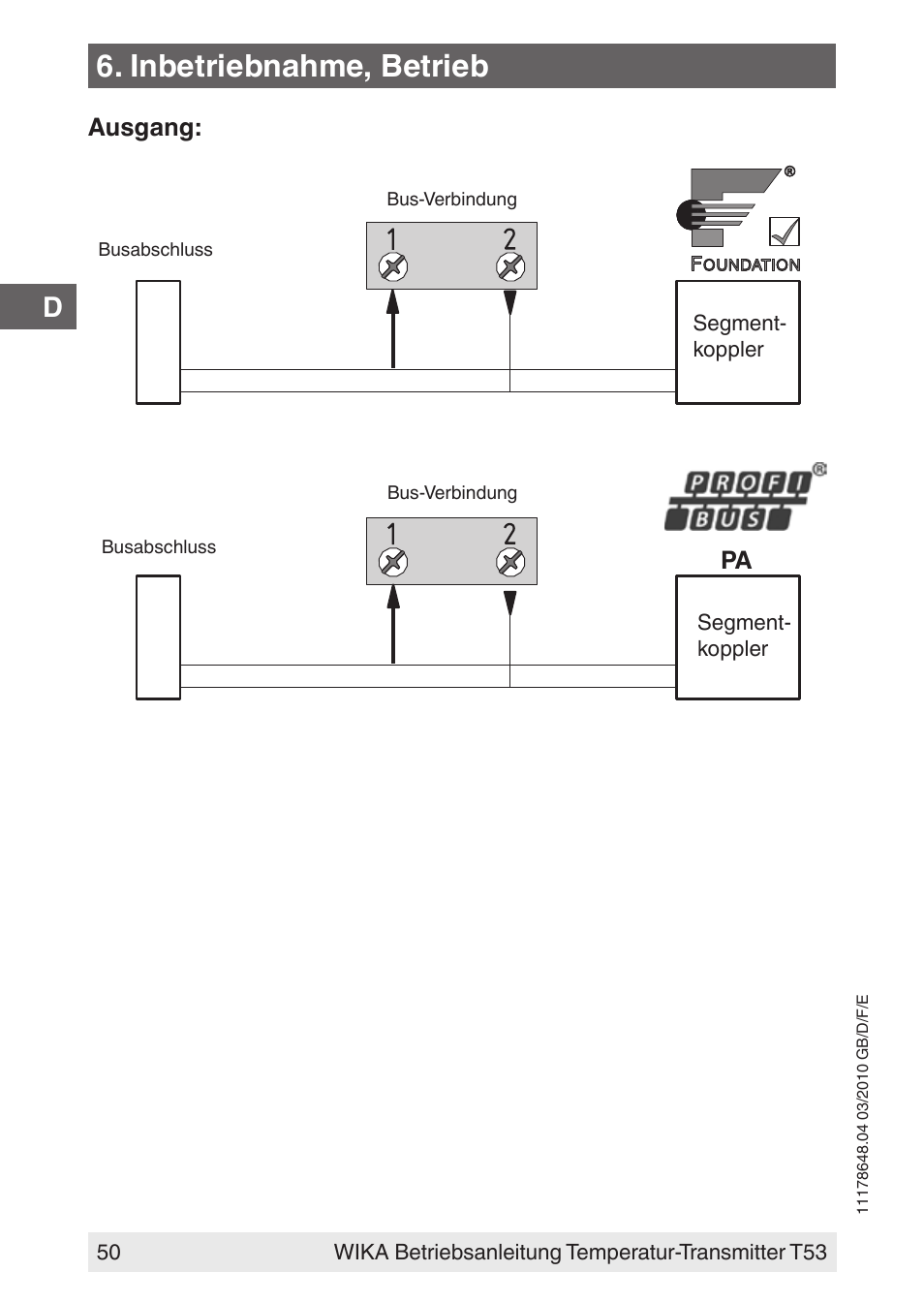 Inbetriebnahme, betrieb | WIKA T53 User Manual | Page 50 / 100