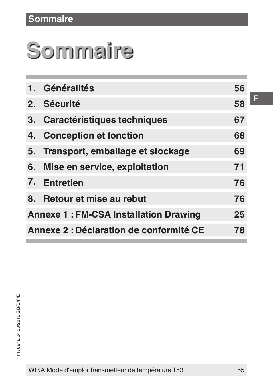 Sommaire | WIKA T53 User Manual | Page 55 / 100