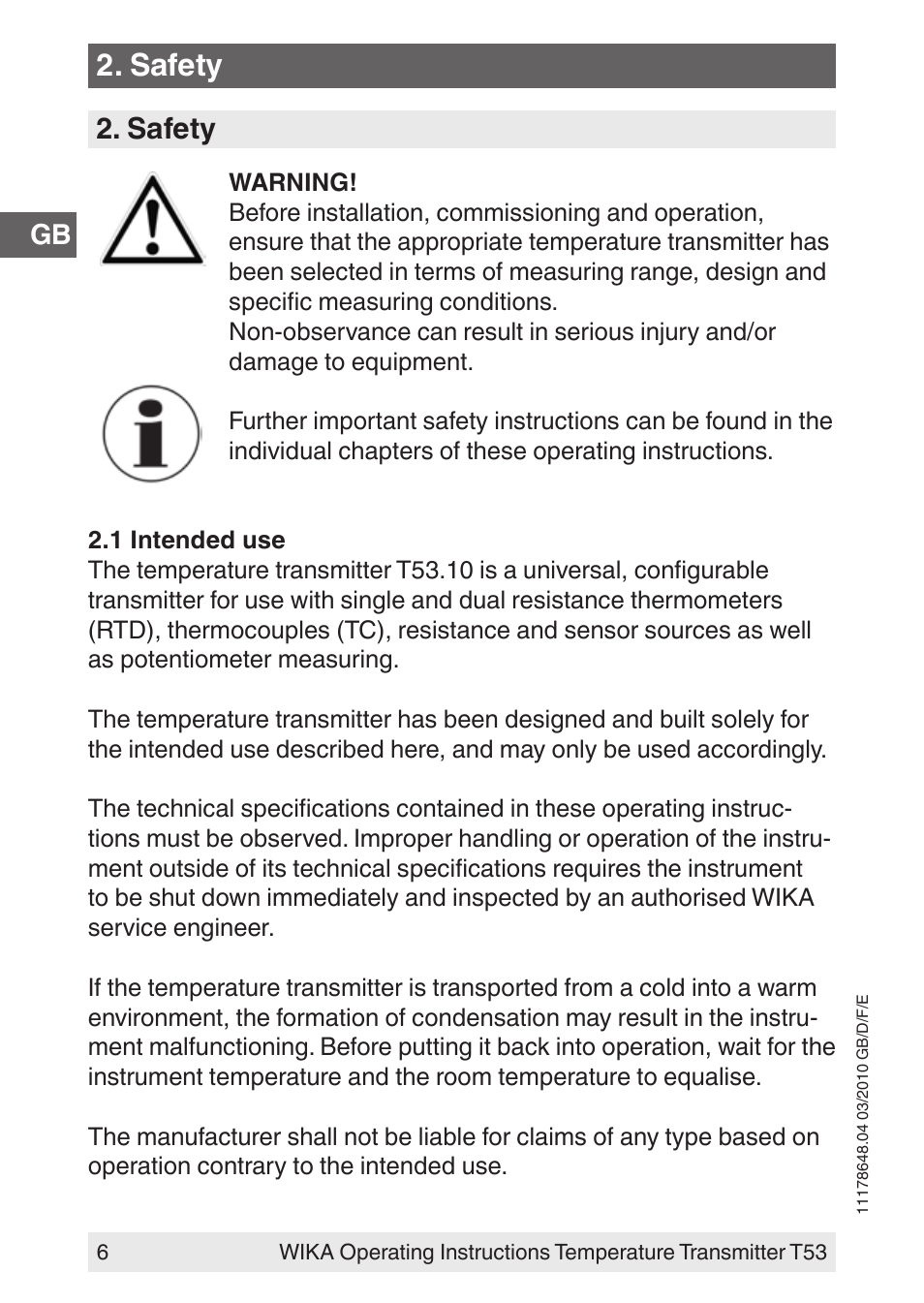 Safety | WIKA T53 User Manual | Page 6 / 100