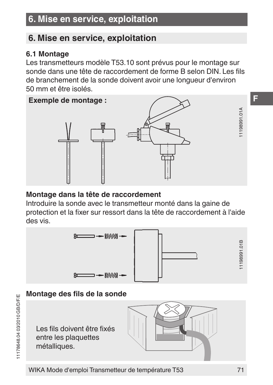 Mise en service, exploitation | WIKA T53 User Manual | Page 71 / 100