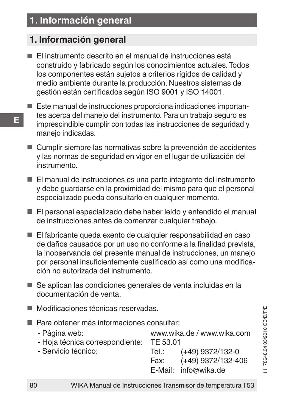 Información general | WIKA T53 User Manual | Page 80 / 100