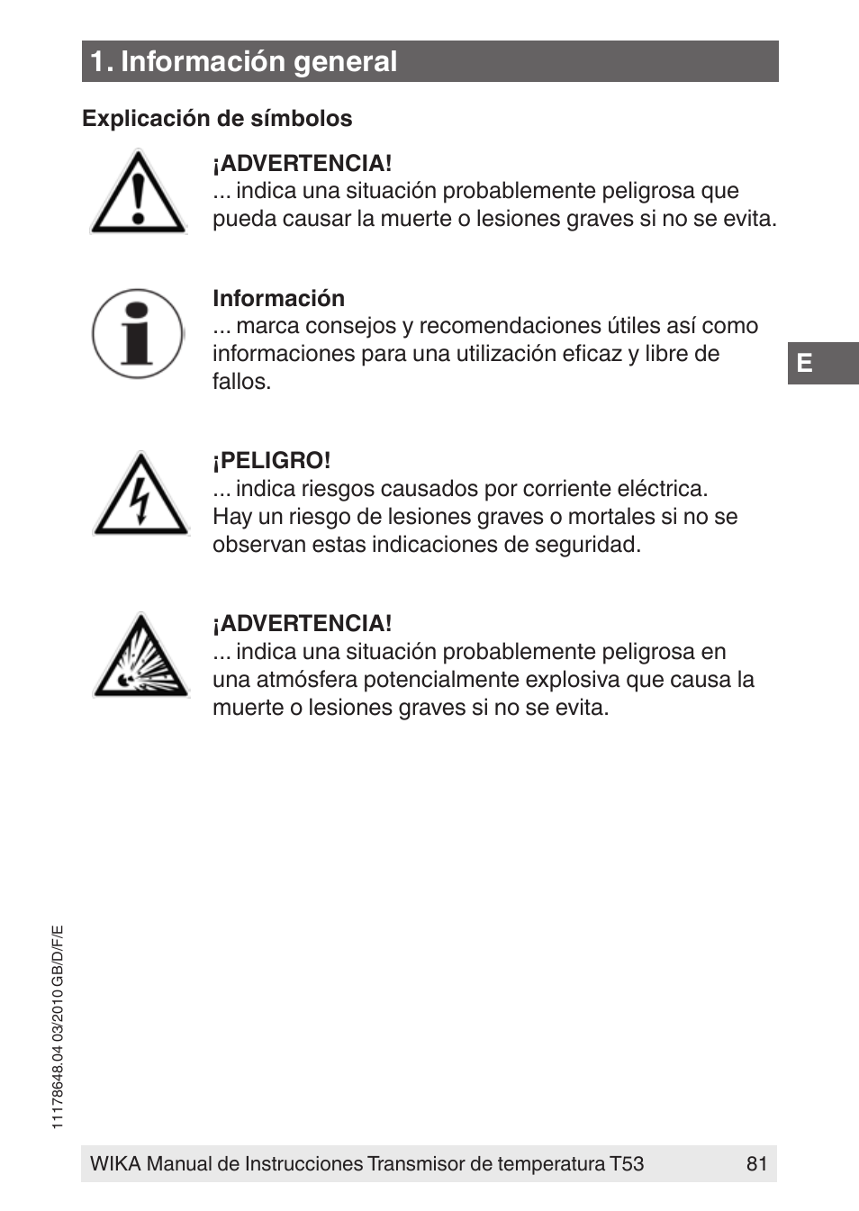 Información general | WIKA T53 User Manual | Page 81 / 100
