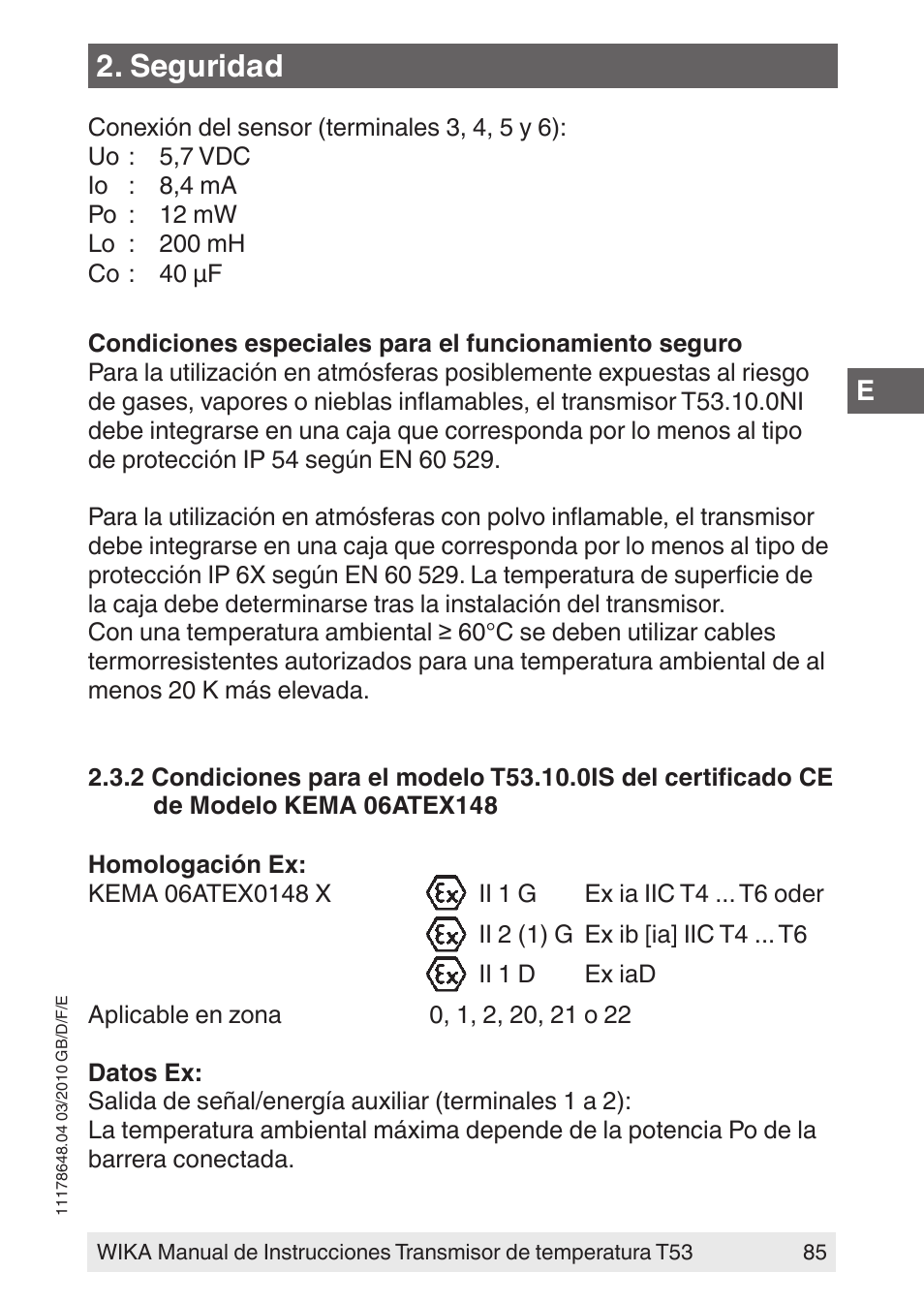 Seguridad | WIKA T53 User Manual | Page 85 / 100