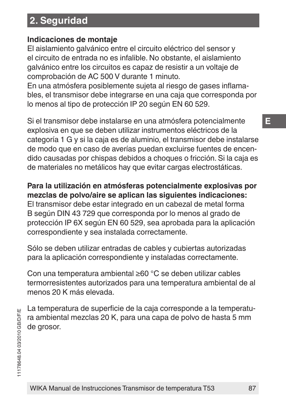 Seguridad | WIKA T53 User Manual | Page 87 / 100