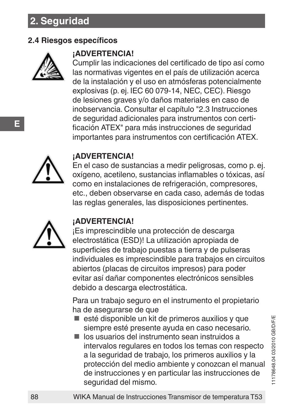 Seguridad | WIKA T53 User Manual | Page 88 / 100