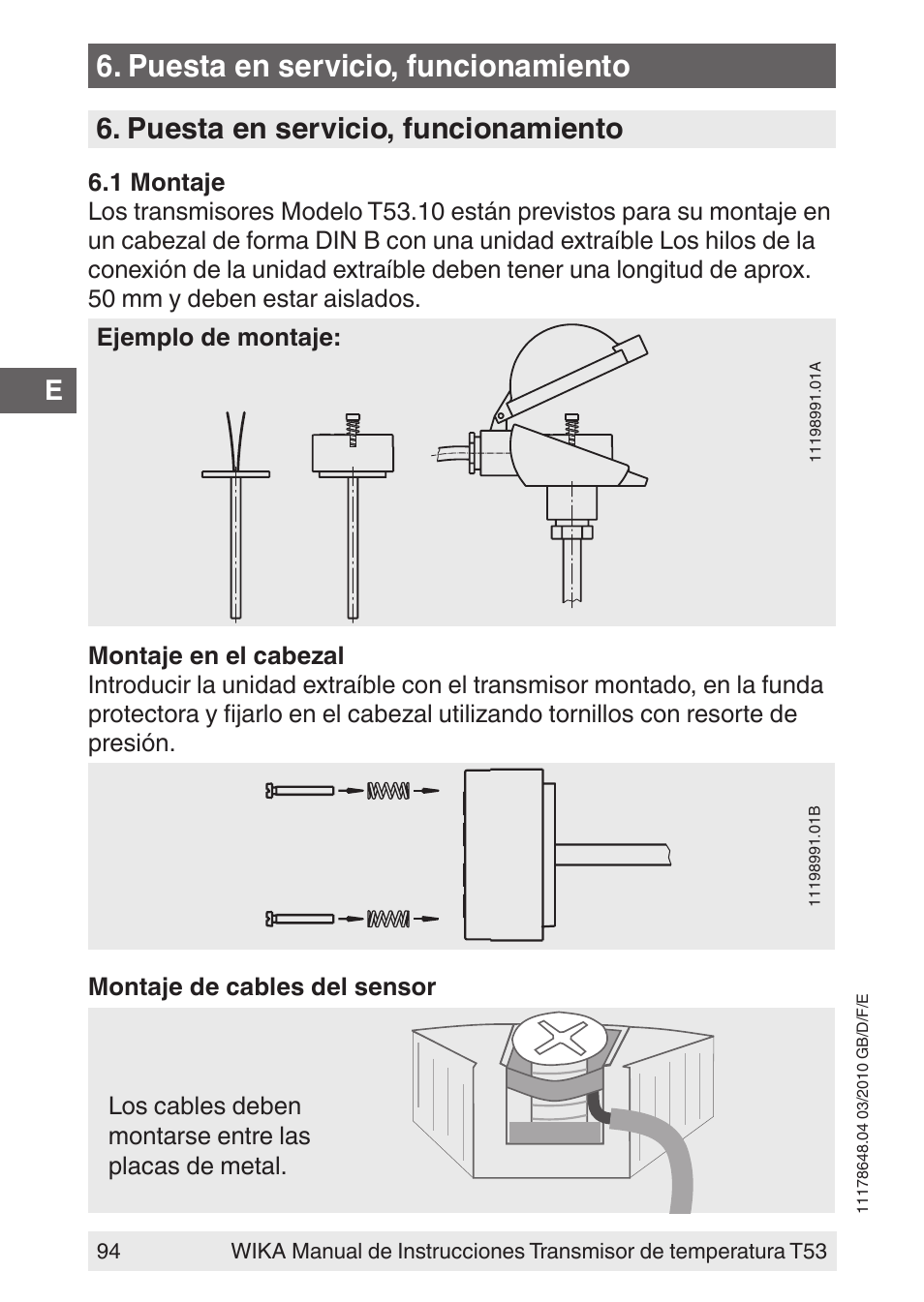 Puesta en servicio, funcionamiento | WIKA T53 User Manual | Page 94 / 100