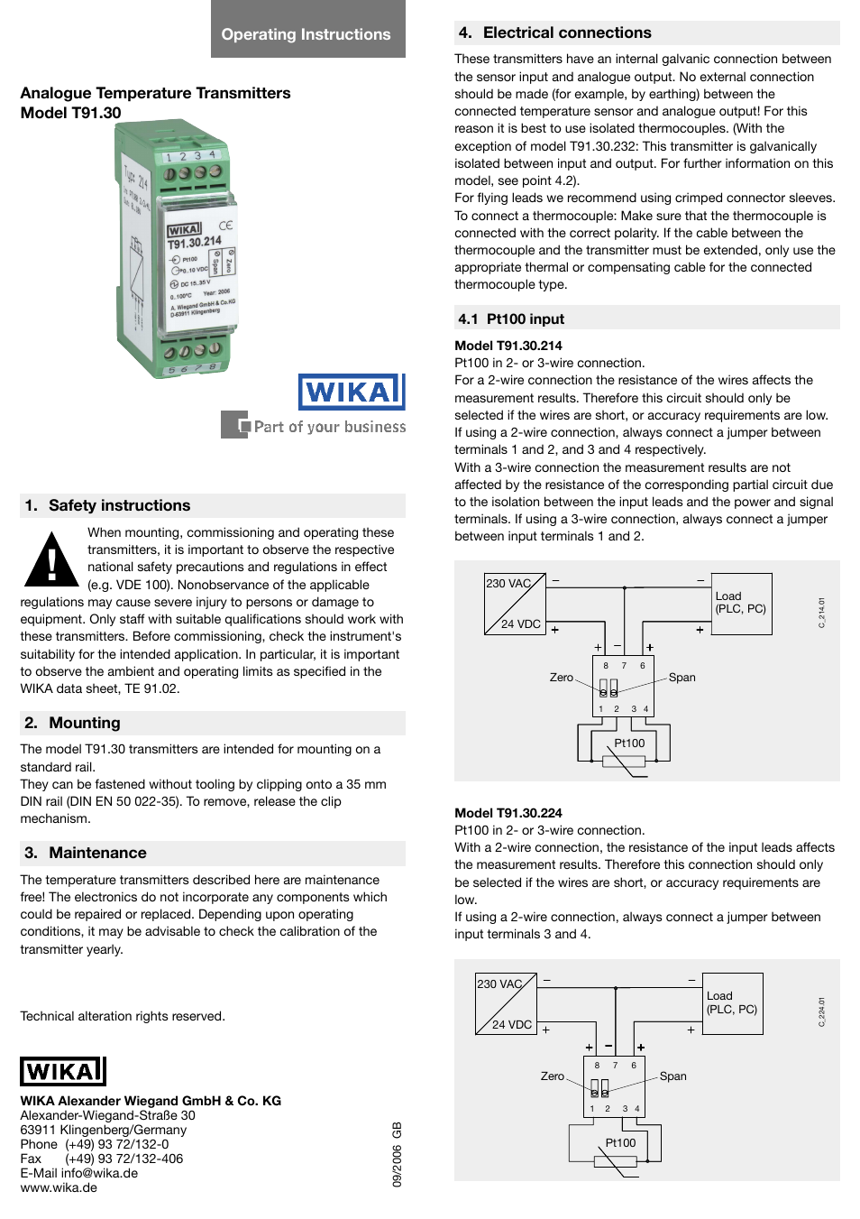 WIKA T91.30 User Manual | 2 pages