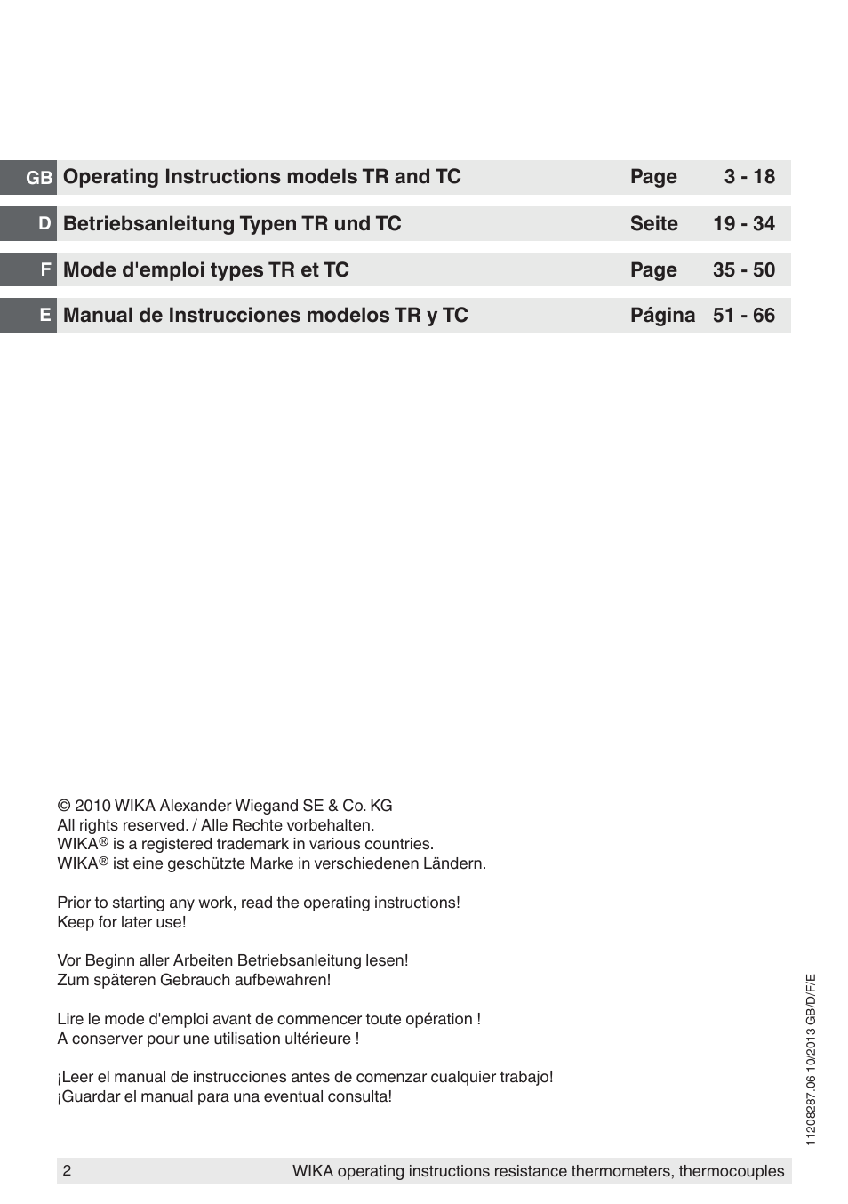 WIKA TR10-J User Manual | Page 2 / 68