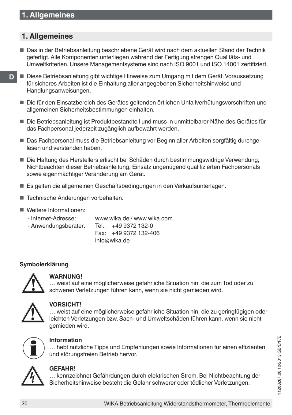 Allgemeines | WIKA TR10-J User Manual | Page 20 / 68