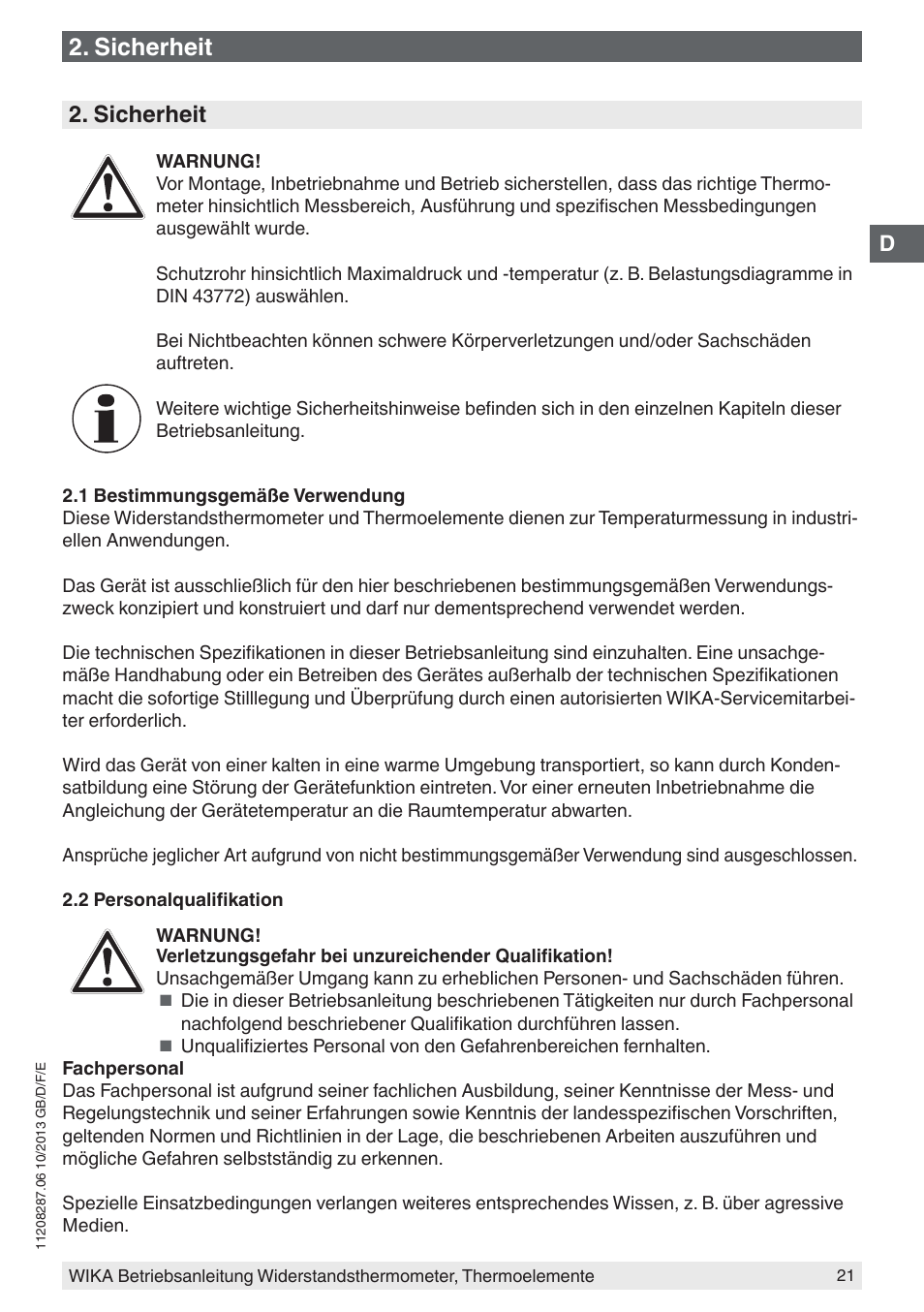 Sicherheit | WIKA TR10-J User Manual | Page 21 / 68