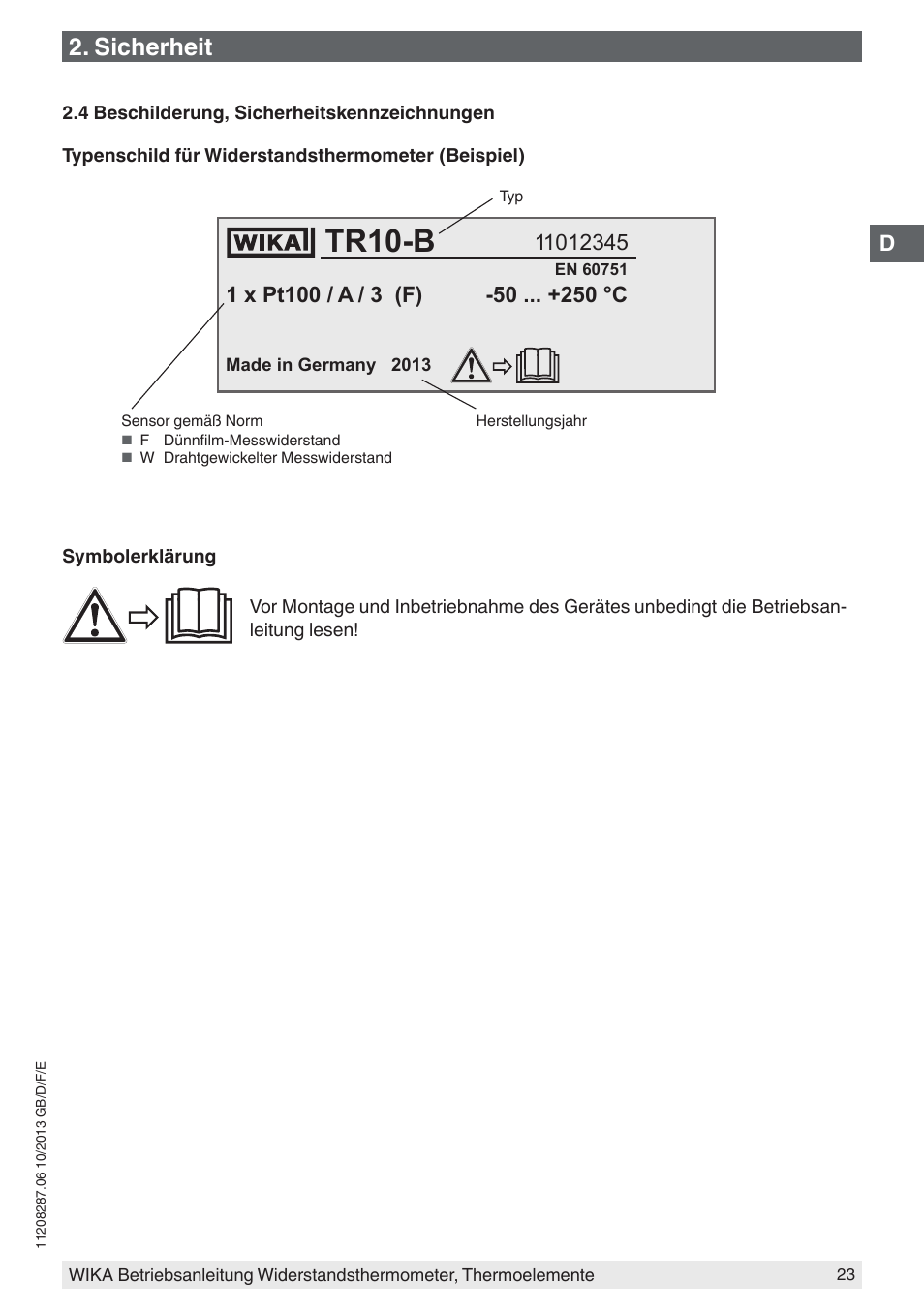 Tr10-b, Sicherheit | WIKA TR10-J User Manual | Page 23 / 68