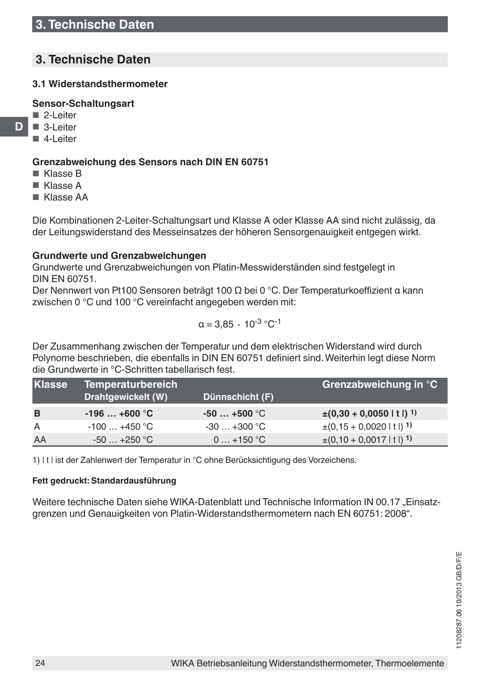 Technische daten | WIKA TR10-J User Manual | Page 24 / 68