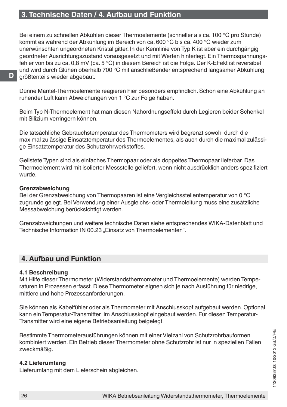 Technische daten / 4. aufbau und funktion, Aufbau und funktion | WIKA TR10-J User Manual | Page 26 / 68