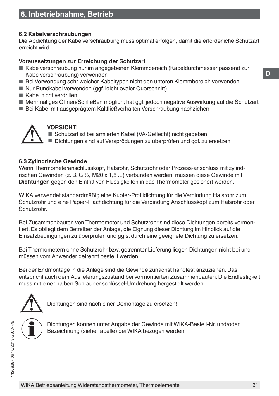 Inbetriebnahme, betrieb | WIKA TR10-J User Manual | Page 31 / 68