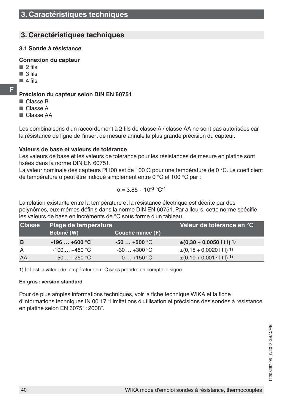 Caractéristiques techniques | WIKA TR10-J User Manual | Page 40 / 68