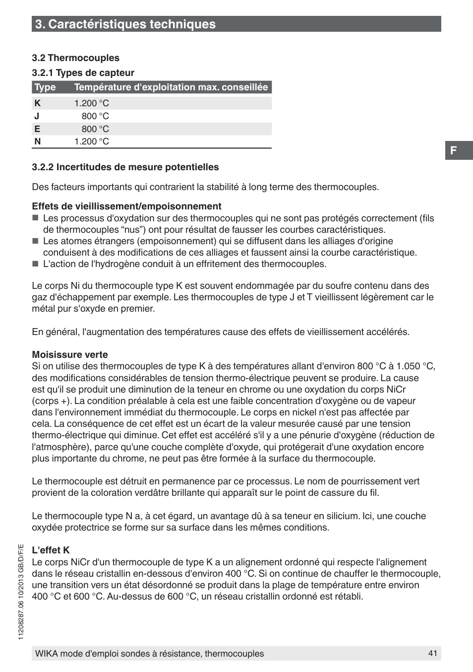 Caractéristiques techniques | WIKA TR10-J User Manual | Page 41 / 68