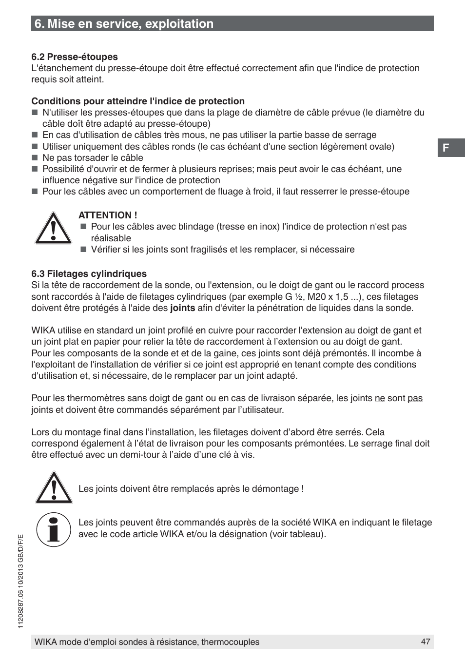 Mise en service, exploitation | WIKA TR10-J User Manual | Page 47 / 68