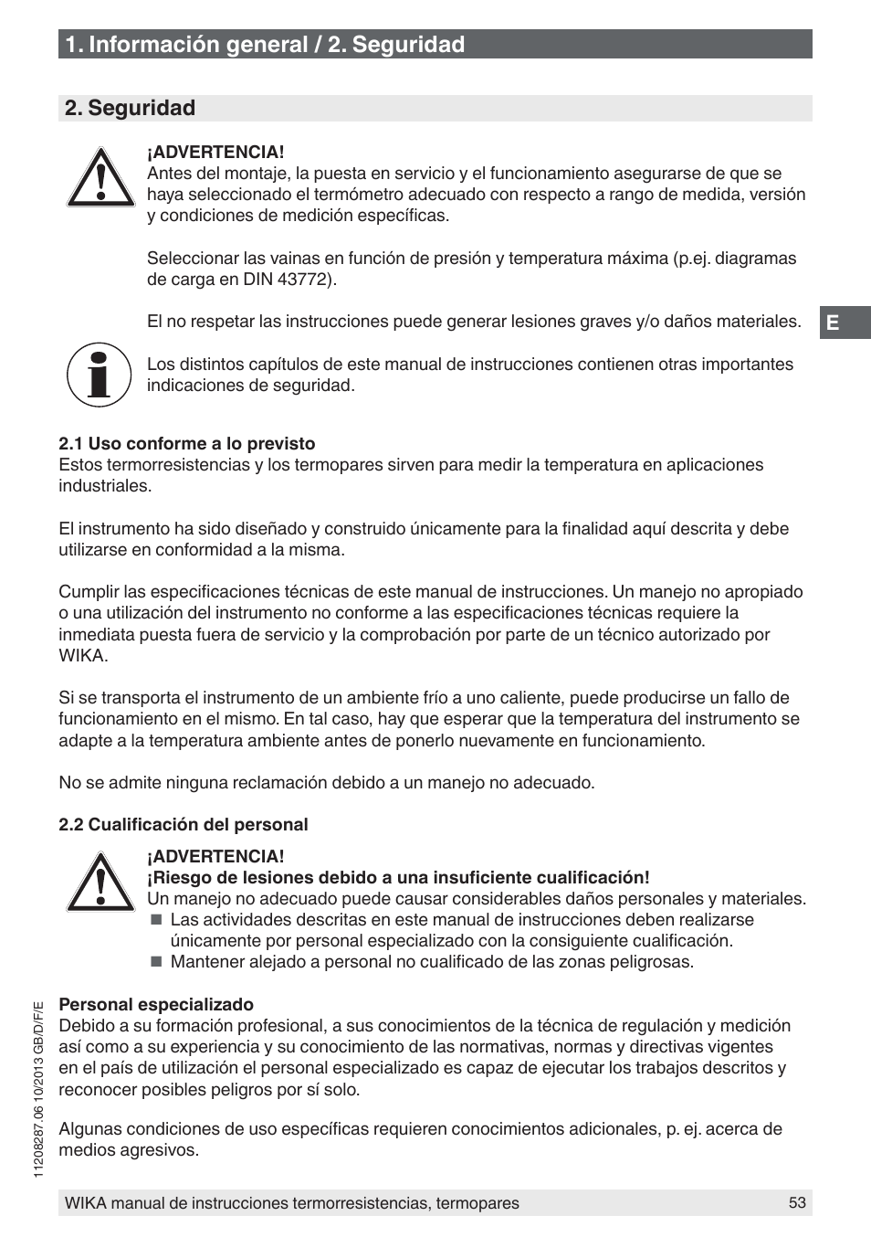 Información general / 2. seguridad, Seguridad | WIKA TR10-J User Manual | Page 53 / 68