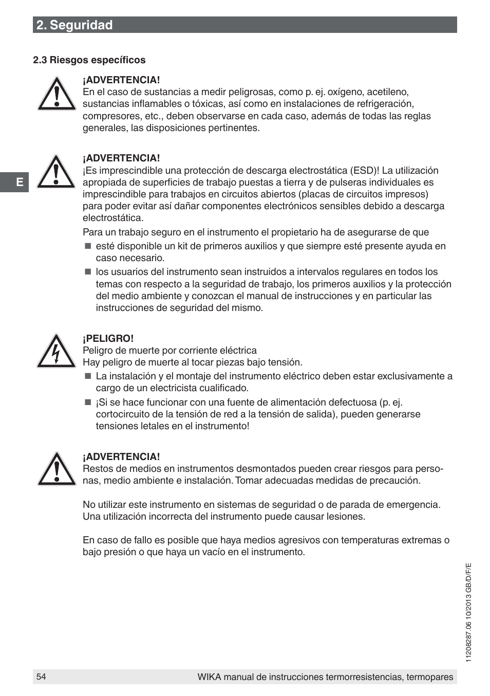 Seguridad | WIKA TR10-J User Manual | Page 54 / 68