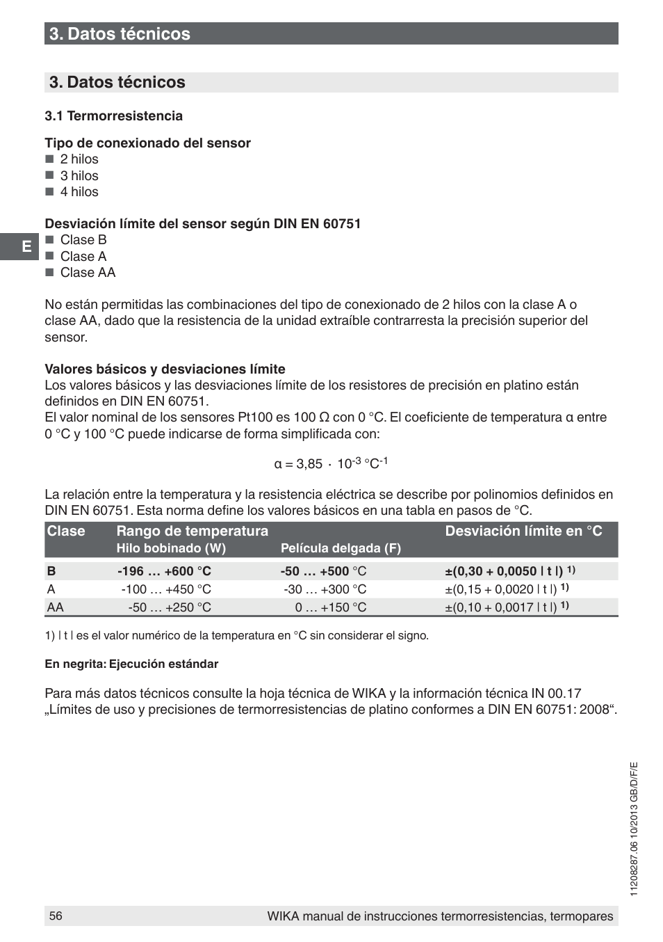 Datos técnicos | WIKA TR10-J User Manual | Page 56 / 68