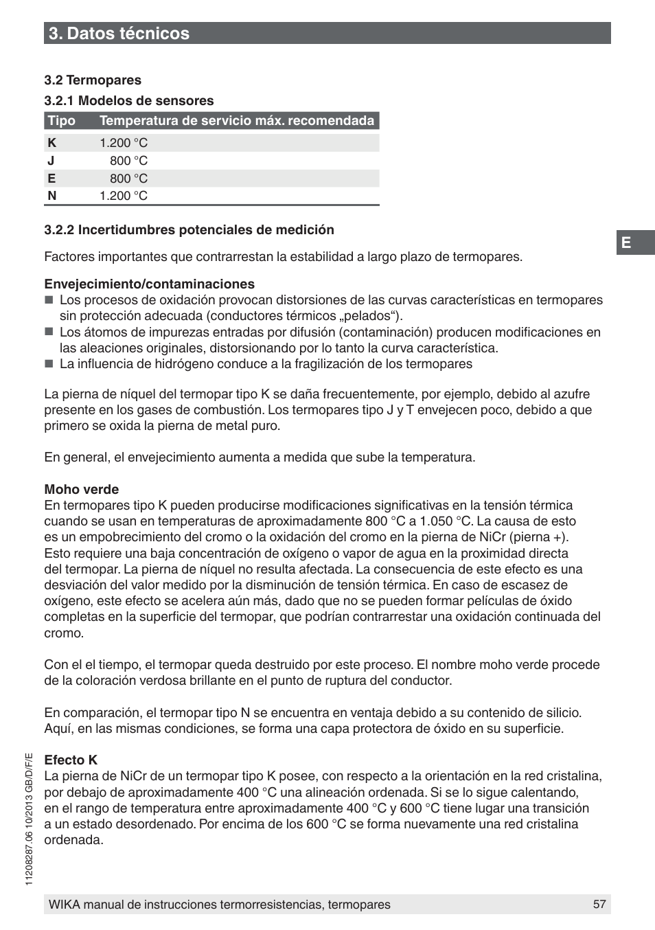 Datos técnicos | WIKA TR10-J User Manual | Page 57 / 68