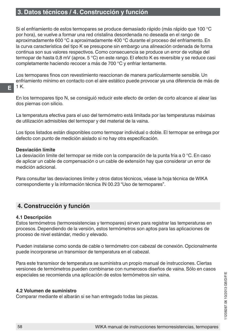 Datos técnicos / 4. construcción y función, Construcción y función | WIKA TR10-J User Manual | Page 58 / 68