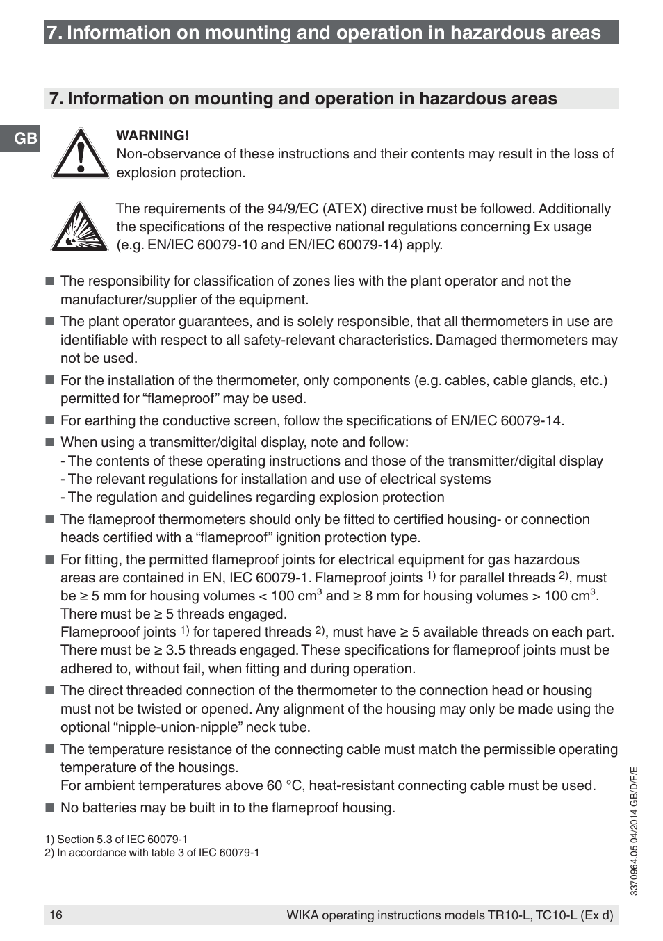 WIKA TC10-L User Manual | Page 16 / 84