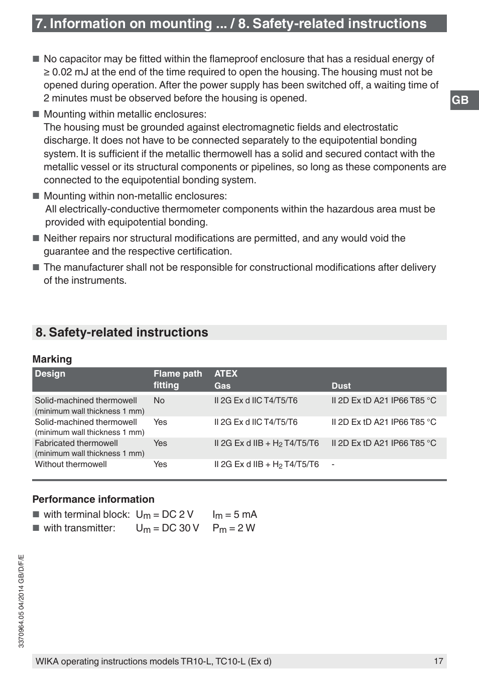 Safety-related instructions | WIKA TC10-L User Manual | Page 17 / 84